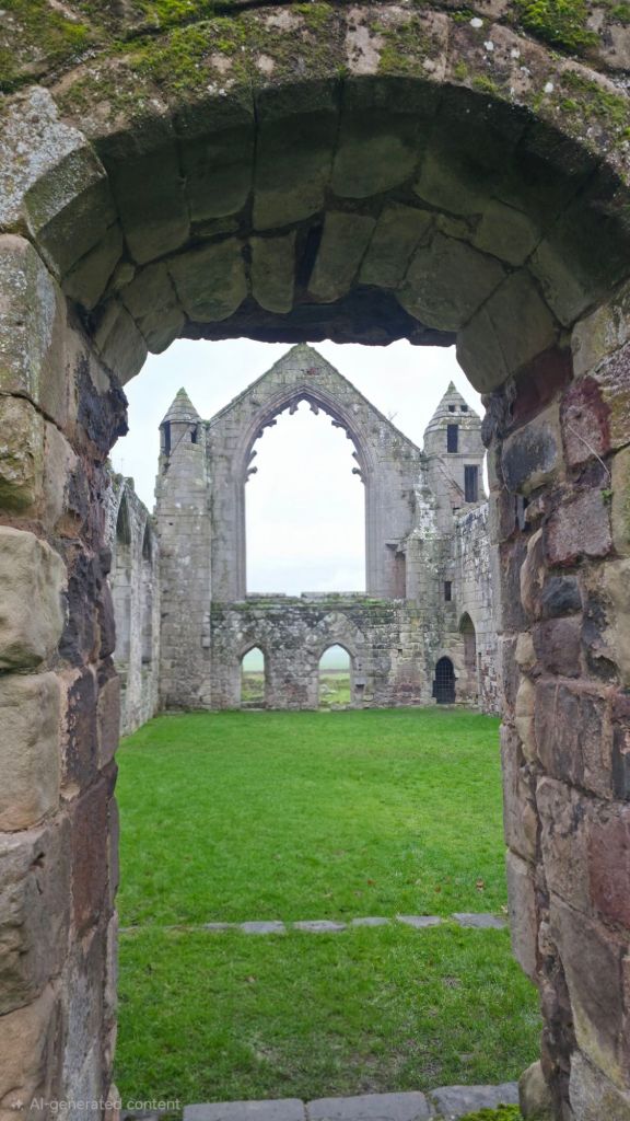 Widok na dawne olbrzymie okna klasztornej kaplicy.